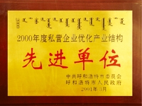 2000年度私營(yíng)企業(yè)先進(jìn)單位